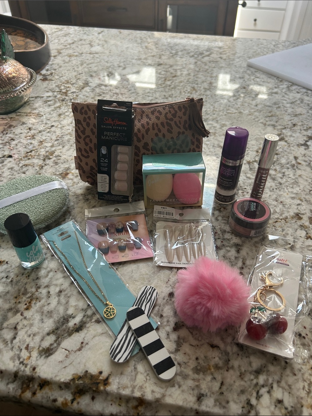 Assorted Women’s Makeup & Accessories - Pink Pom, Leopard Pouch Nails 15 pieces